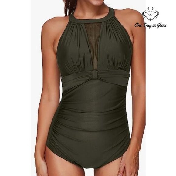 Tempt Me Other - Tempt Me High Neck Plunge One Piece Swimsuit Size M